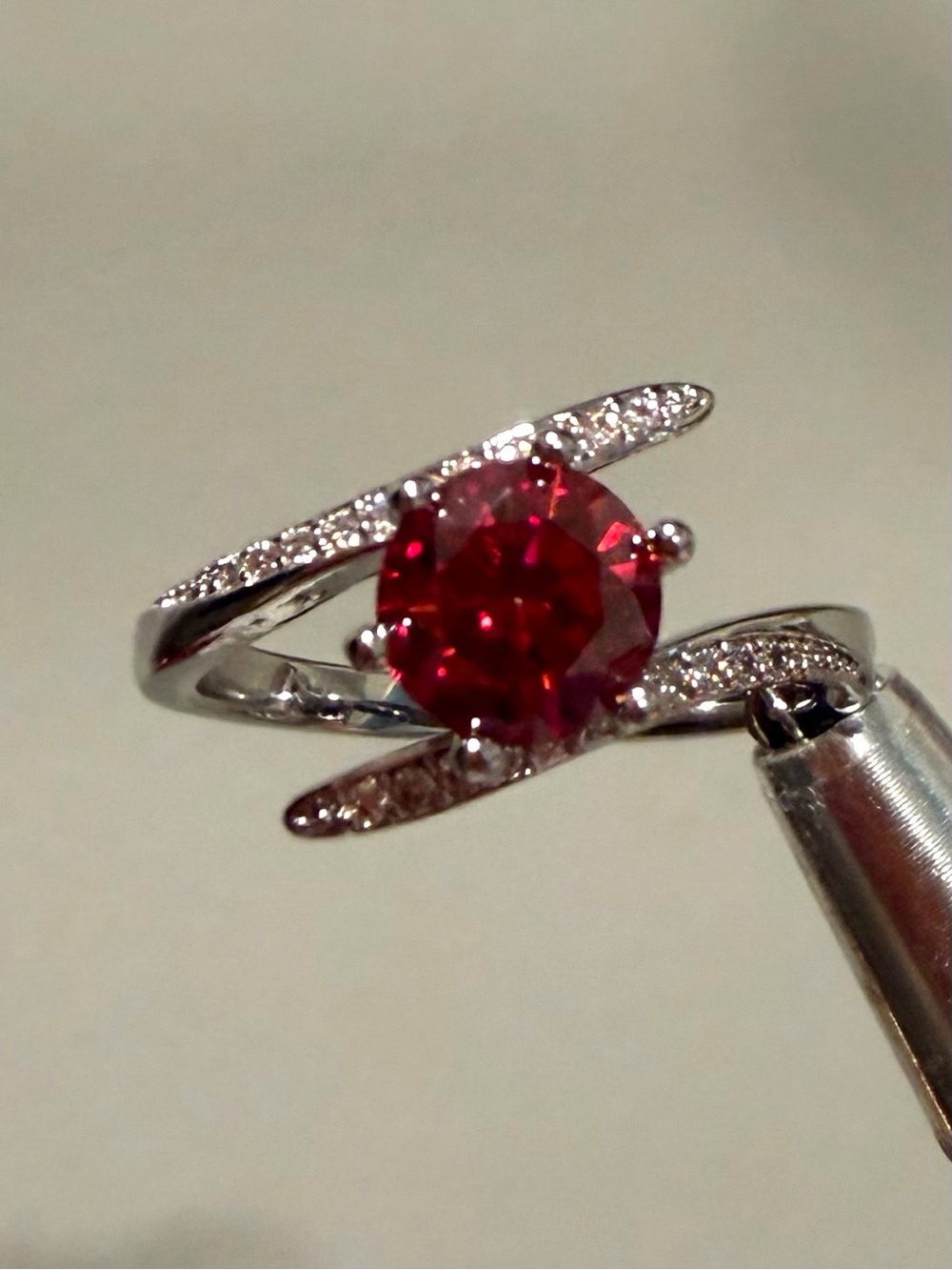 1.0CT Red GRA MOISSANITE- Silver Plated Ring size 6